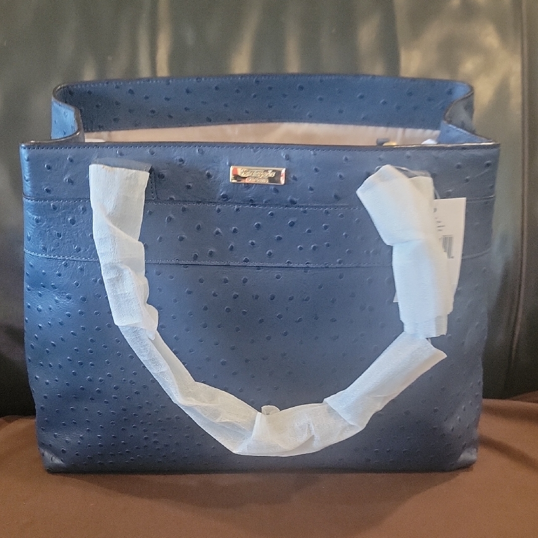 Navy Blue Structured Tote With White Handles